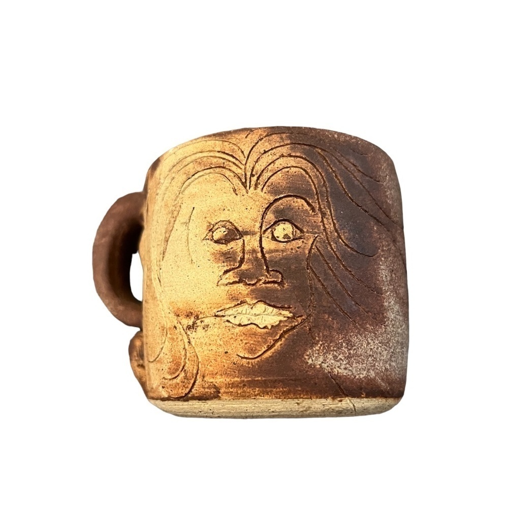 Vintage Stoneware Handmade Face Mug. 1976